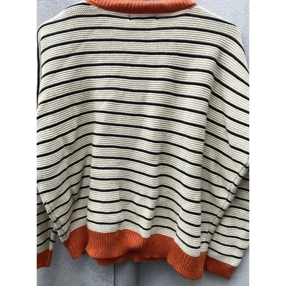 Vintage She Inside Women’s Sz Large Brown And Orange Cardigan Striped Sweater